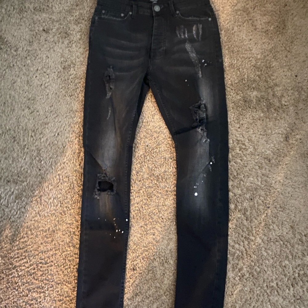 Boohoo Mens Black Skinny Distressed Jeans